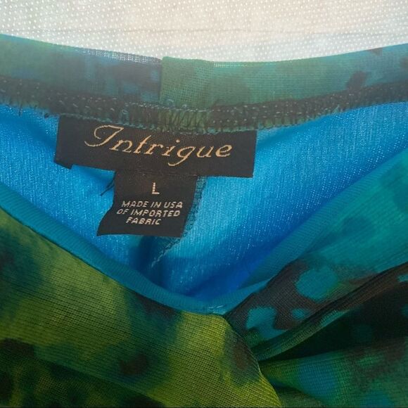 Blue Green Padded Animal Print Dress Glass Beads Large - Picture 2 of 8